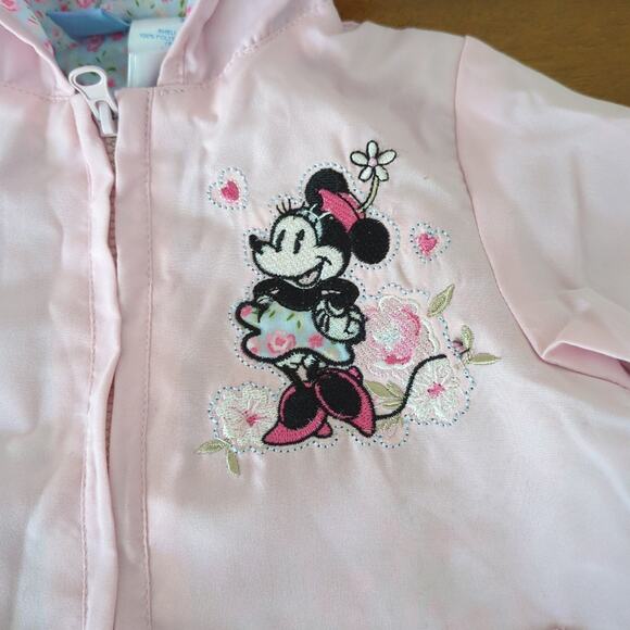 Disney Minnie mouse embroidered pink/flowers baby hooded Jacket 3/6M New - Picture 2 of 7